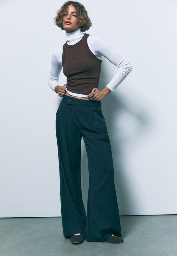 pantalon vestir casual cintura cruzada rayas