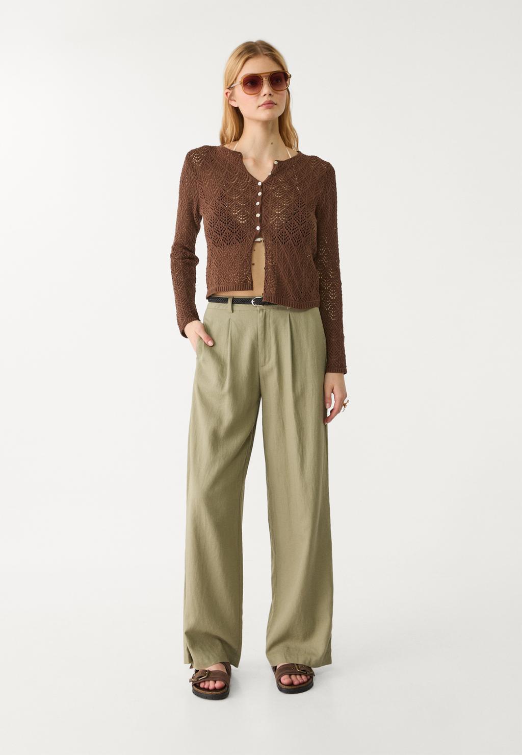 Linen blend trousers with belt