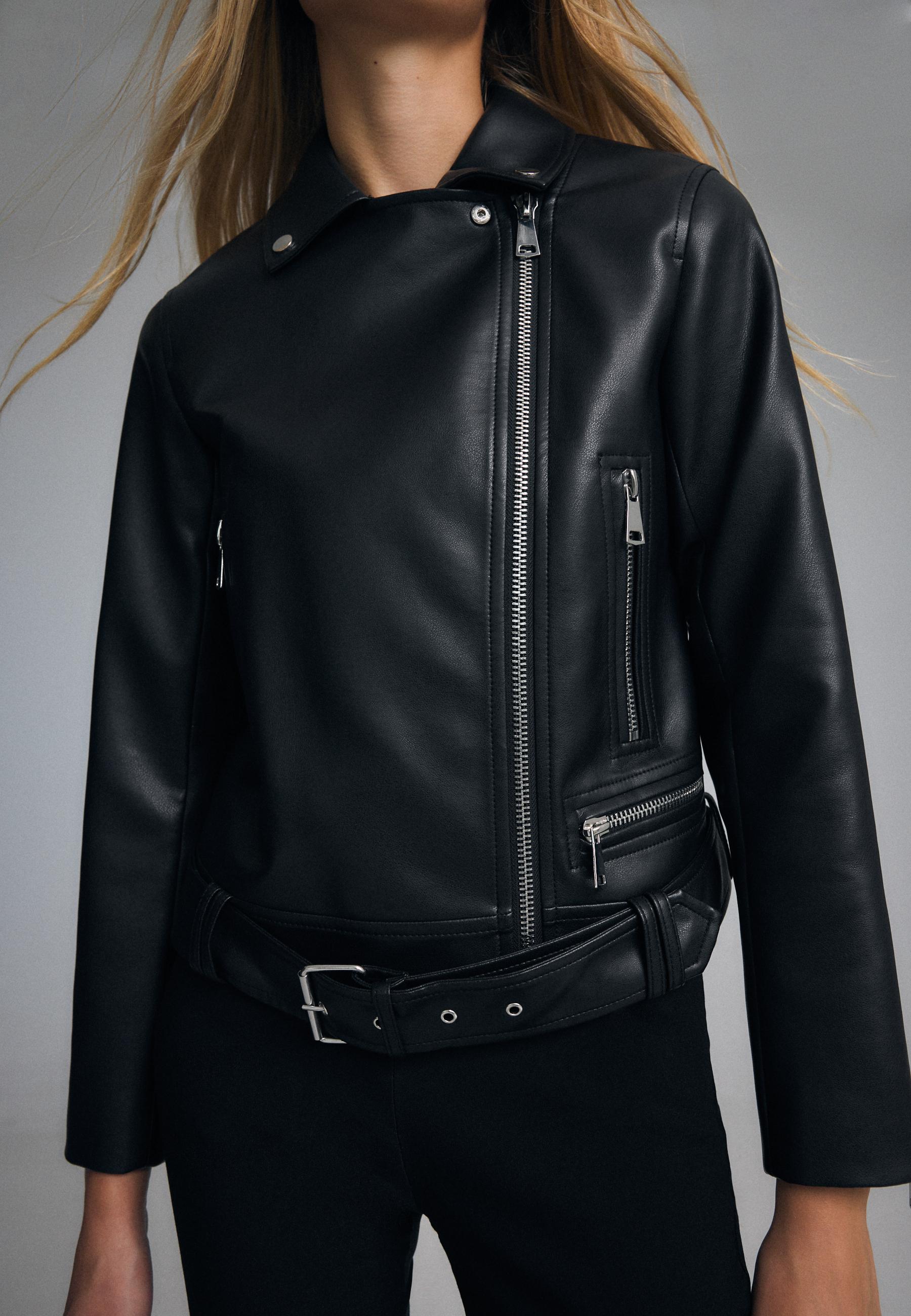 Leather effect biker jacket — Black