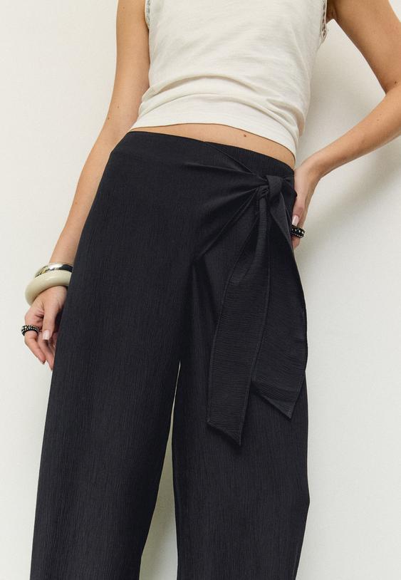 Stradivarius Pantalon Fluide Sarong Noir Xs