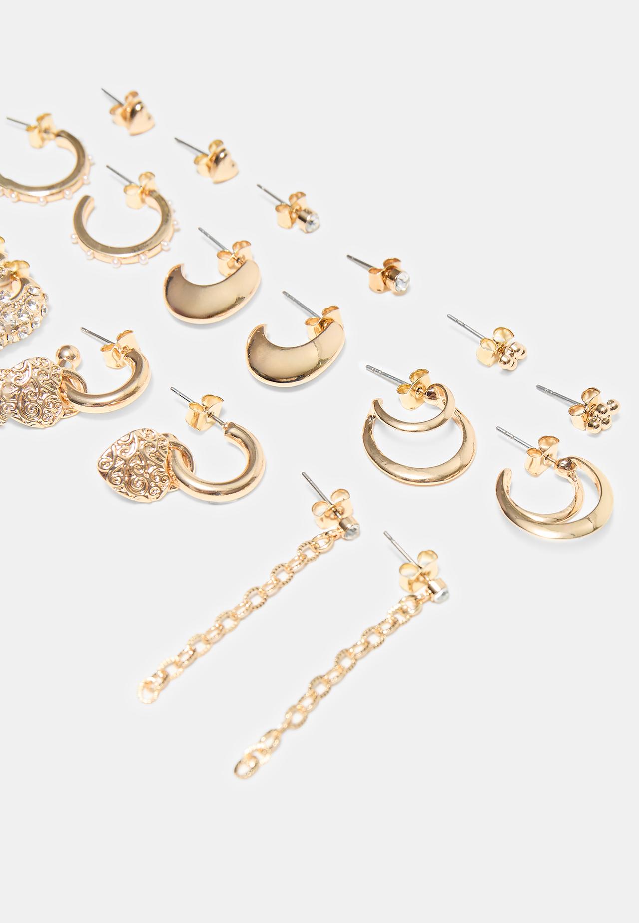 Set of 9 enamel and chain earrings — Gold