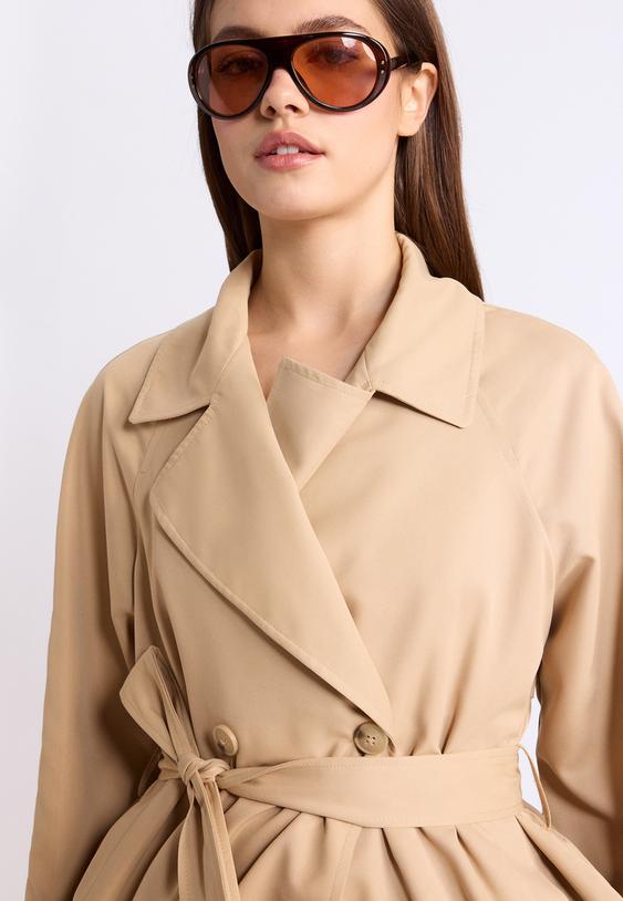 Stradivarius Short Flowing Trench Coat With Belt Stone M