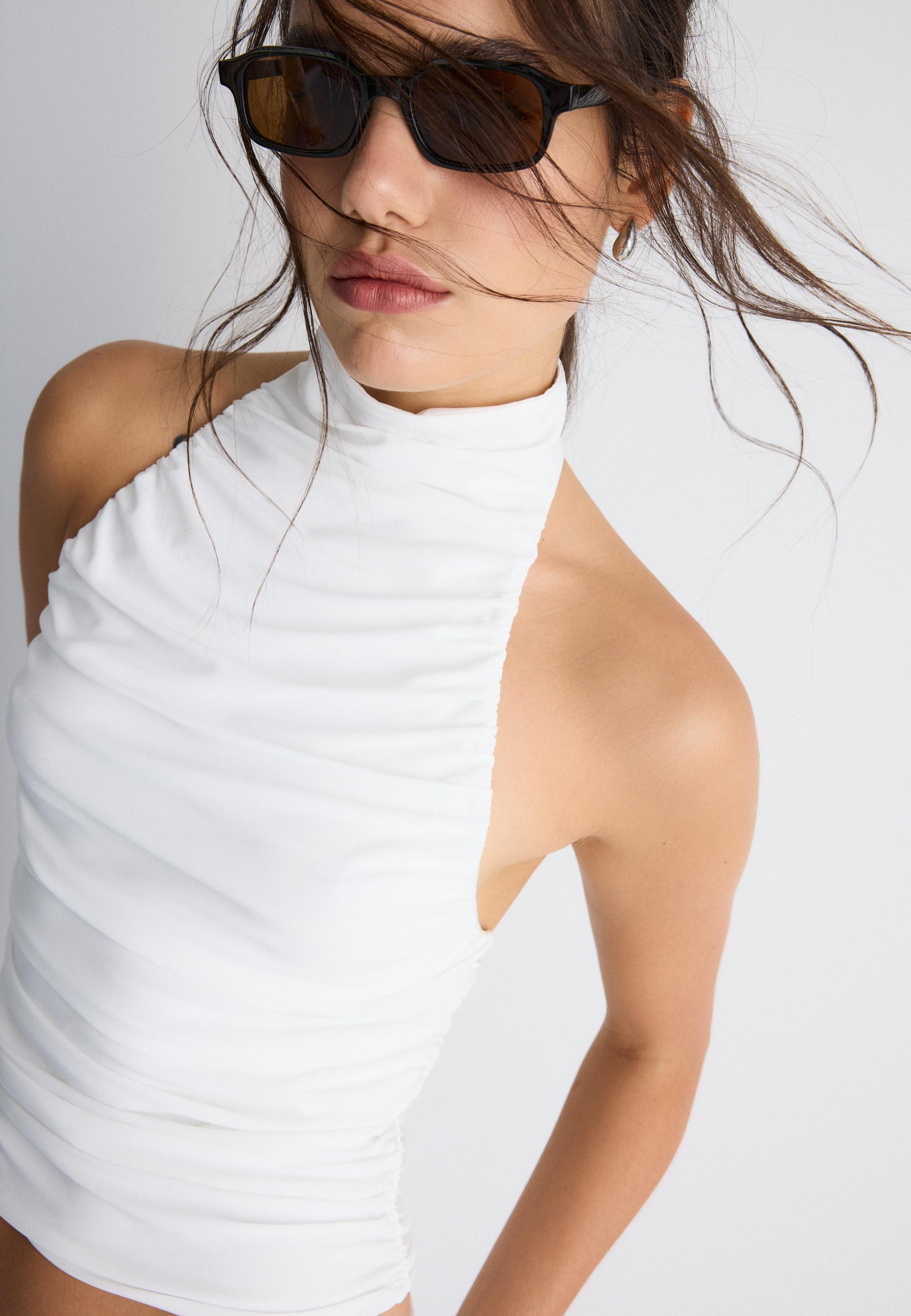Ruched halter top — Ecru
