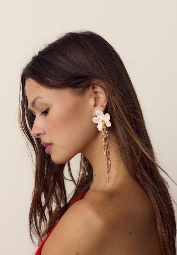 pendiente flor esmaltada cascada cadena