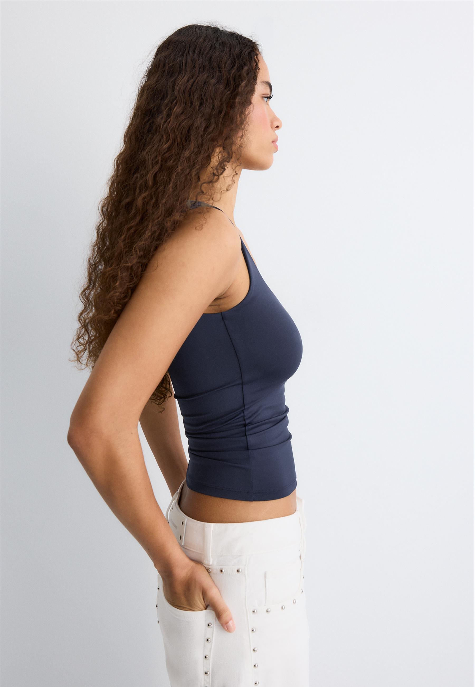Polyamide wide-strap T-shirt — Navy blue