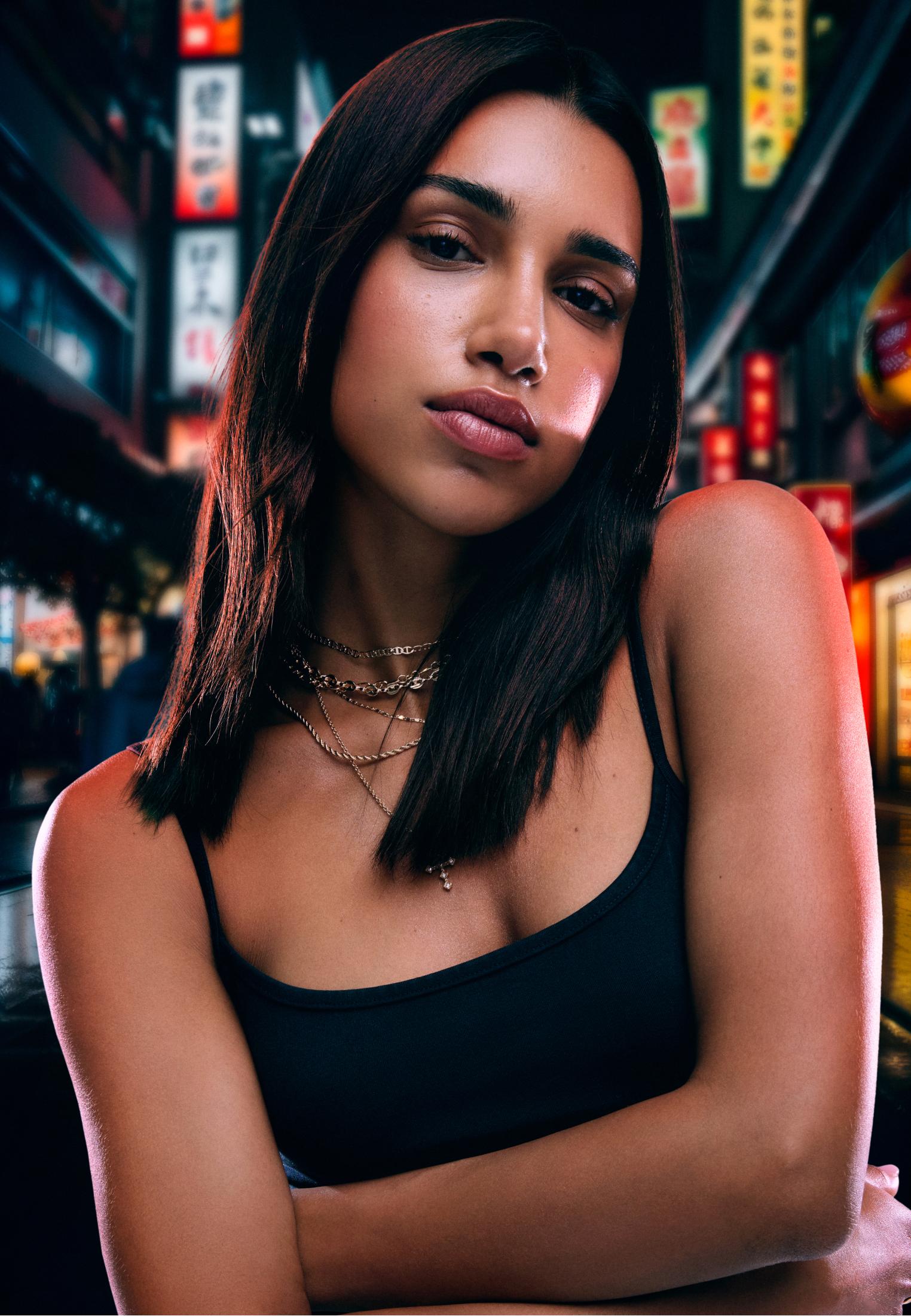 Strappy polyamide top — Black