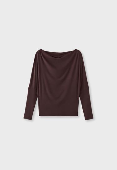 Asymmetric modal T-shirt — Brown 7