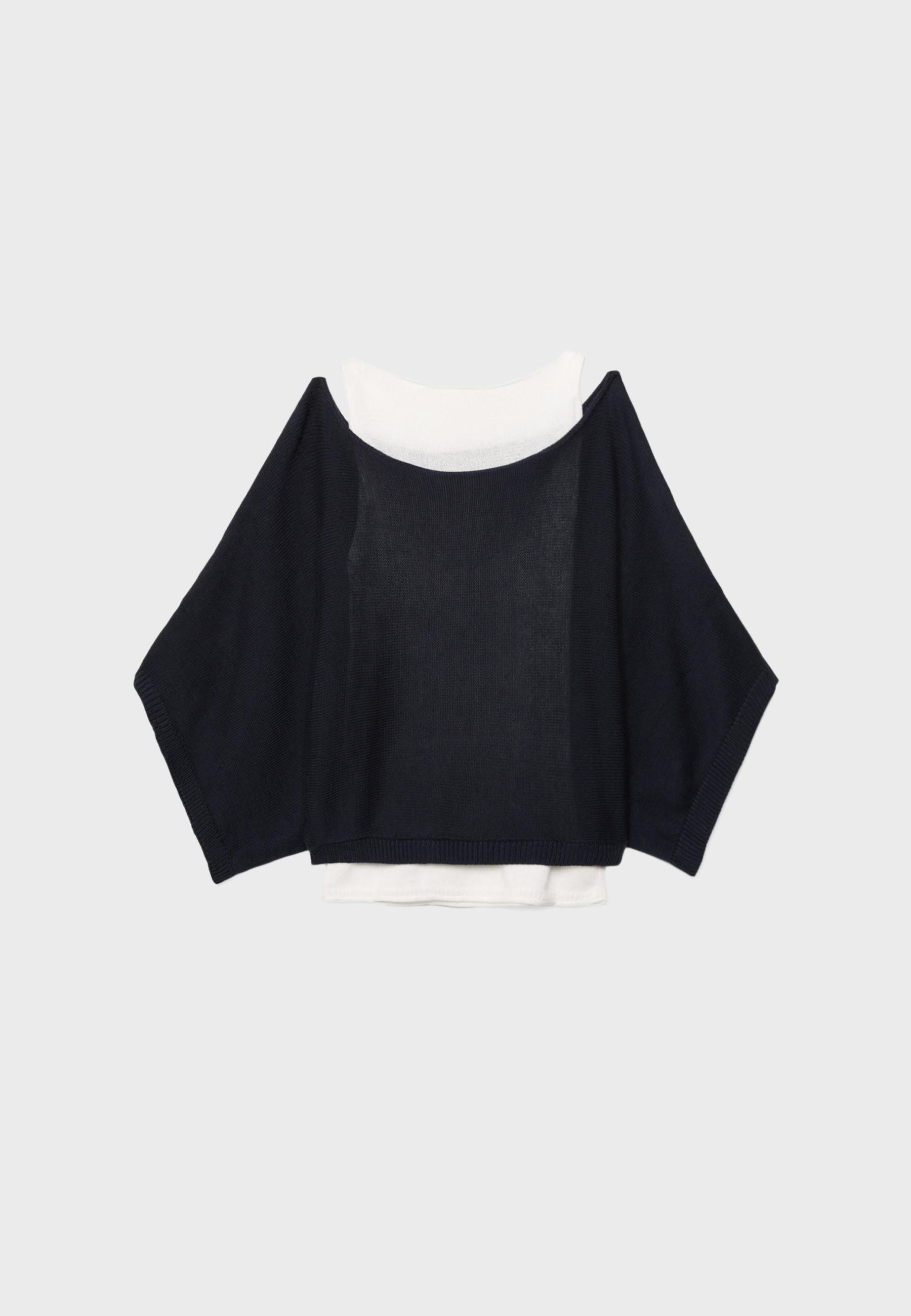 Boat neck knit jumper with overlay — Dark blue