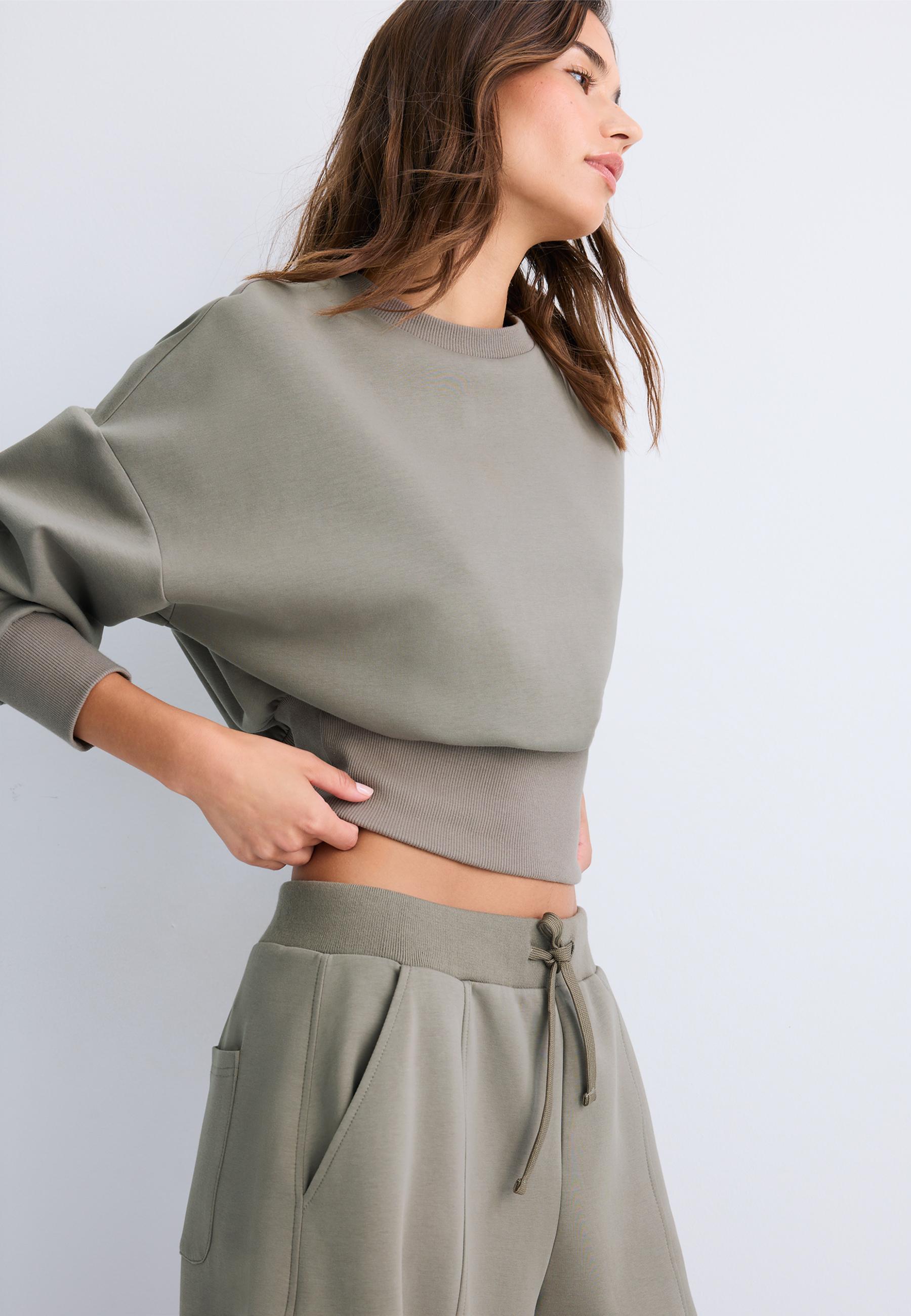 Cropped sweatshirt with wide waistband — Brown