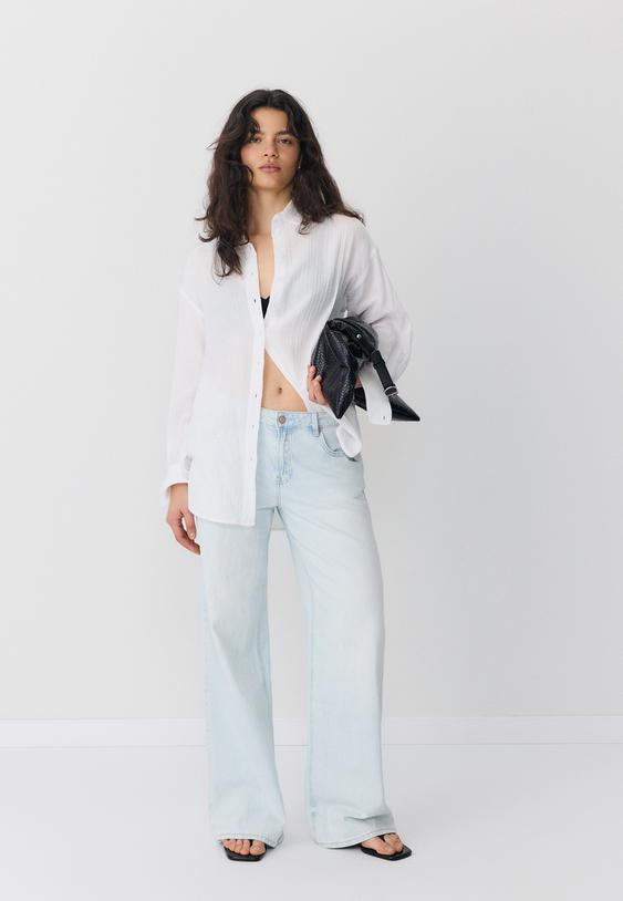 Stradivarius Basic Double-Fabric Shirt White S