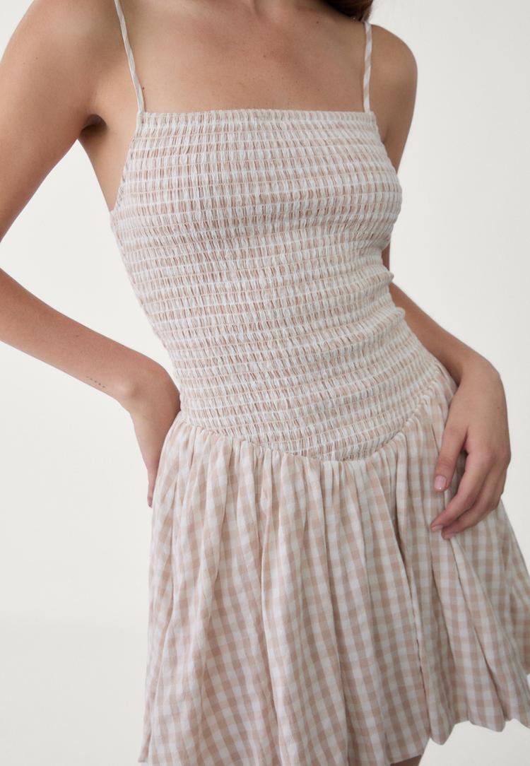 vestido corto globo cuadro vichy