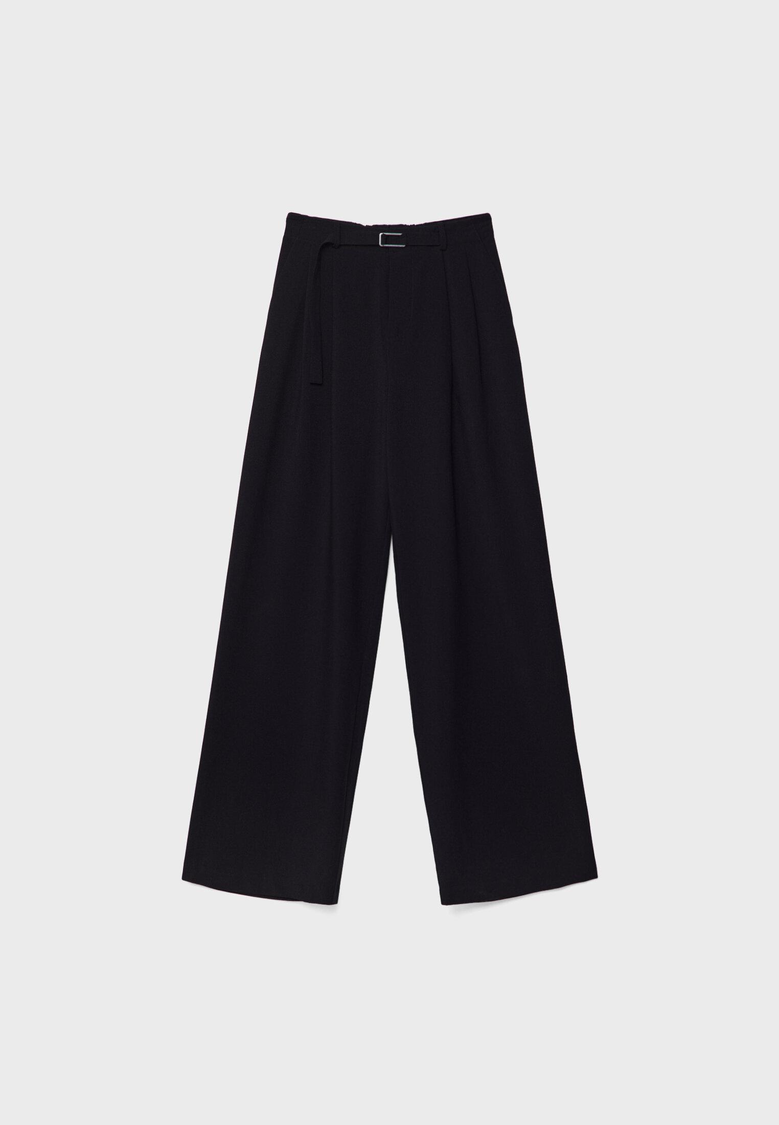 Wide-leg trousers with buckle detail — Black
