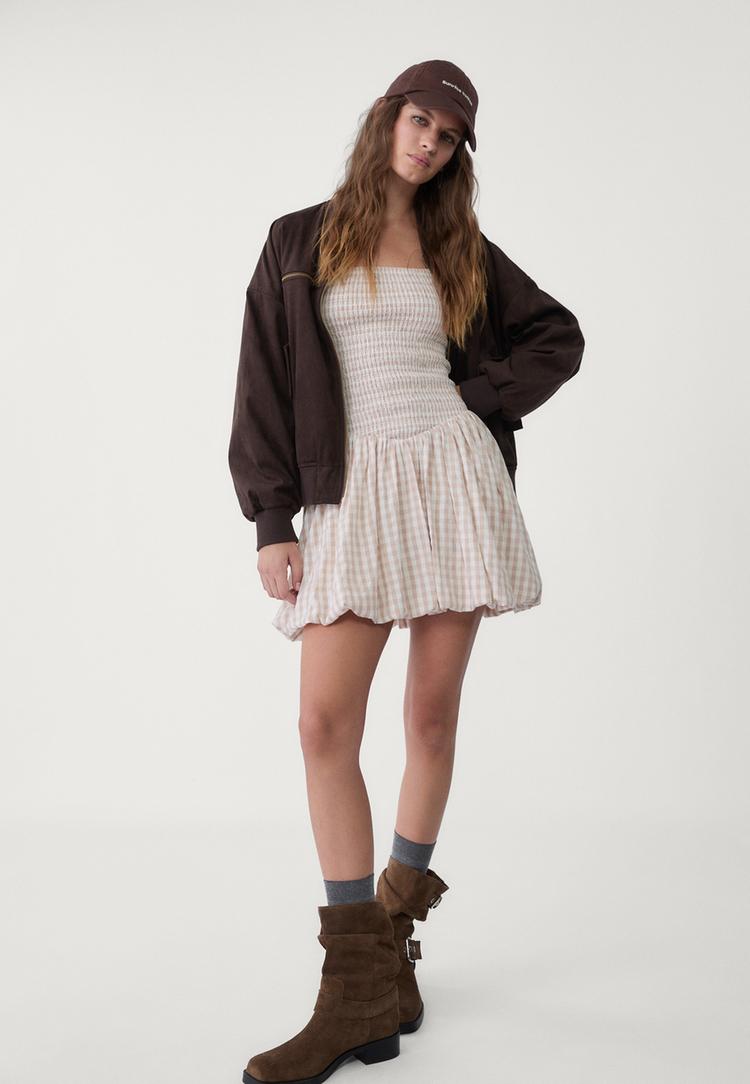 vestido corto globo cuadro vichy