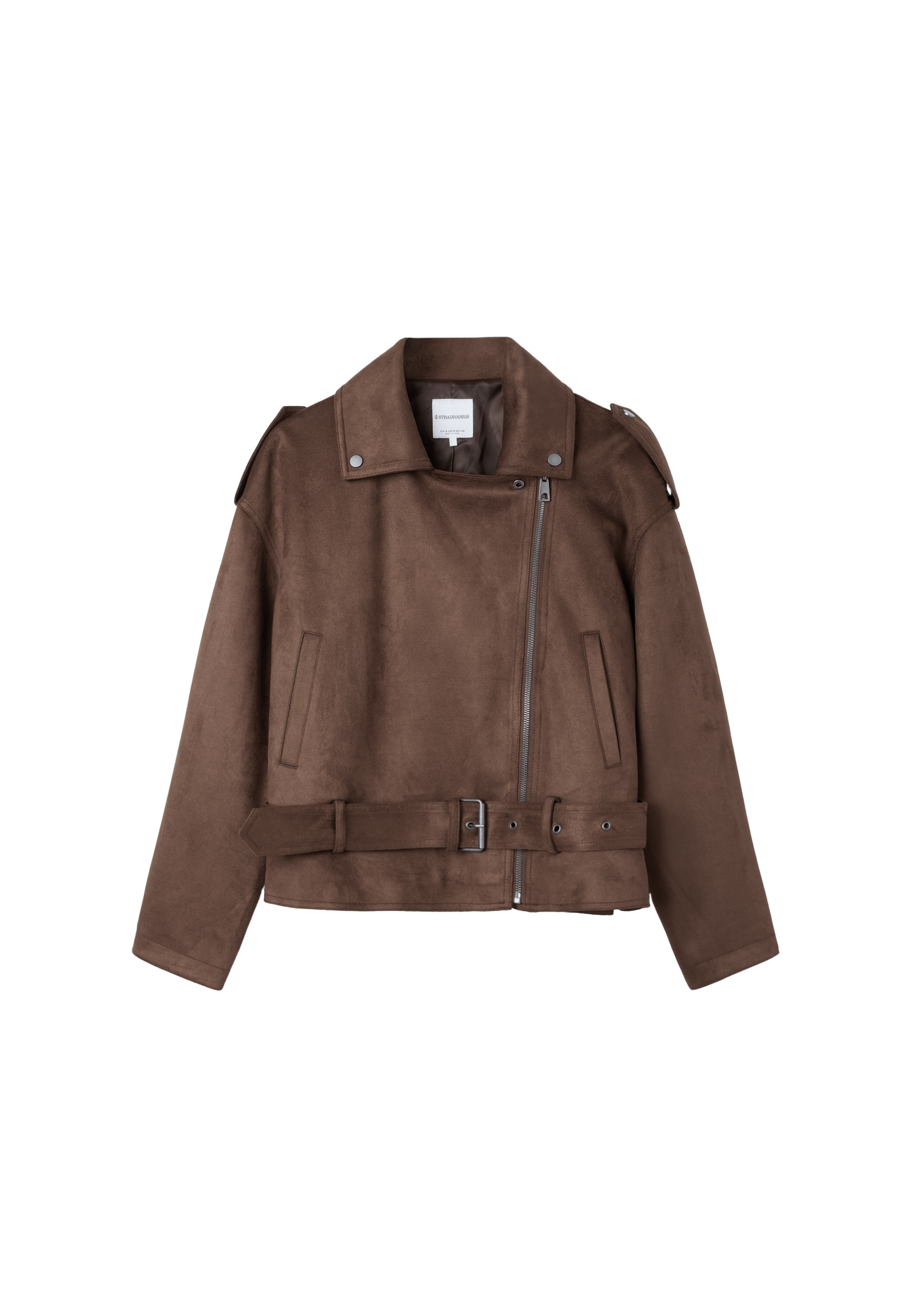 Biker jacket with belt — Brown