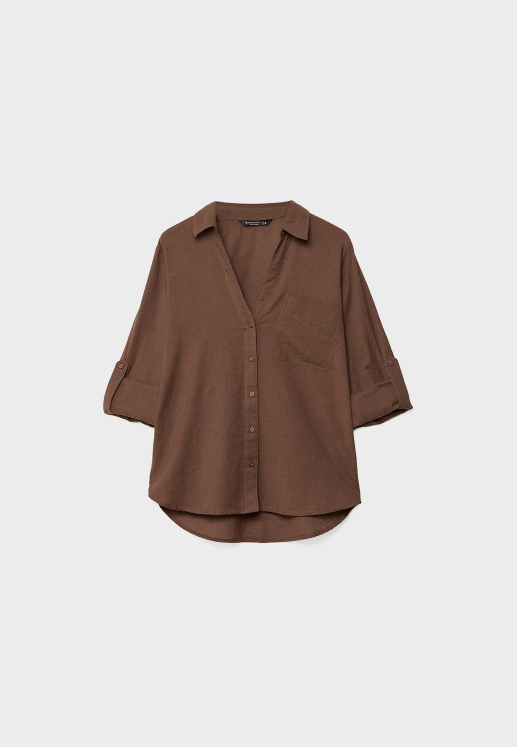Loose linen-blend shirt with a pocket
