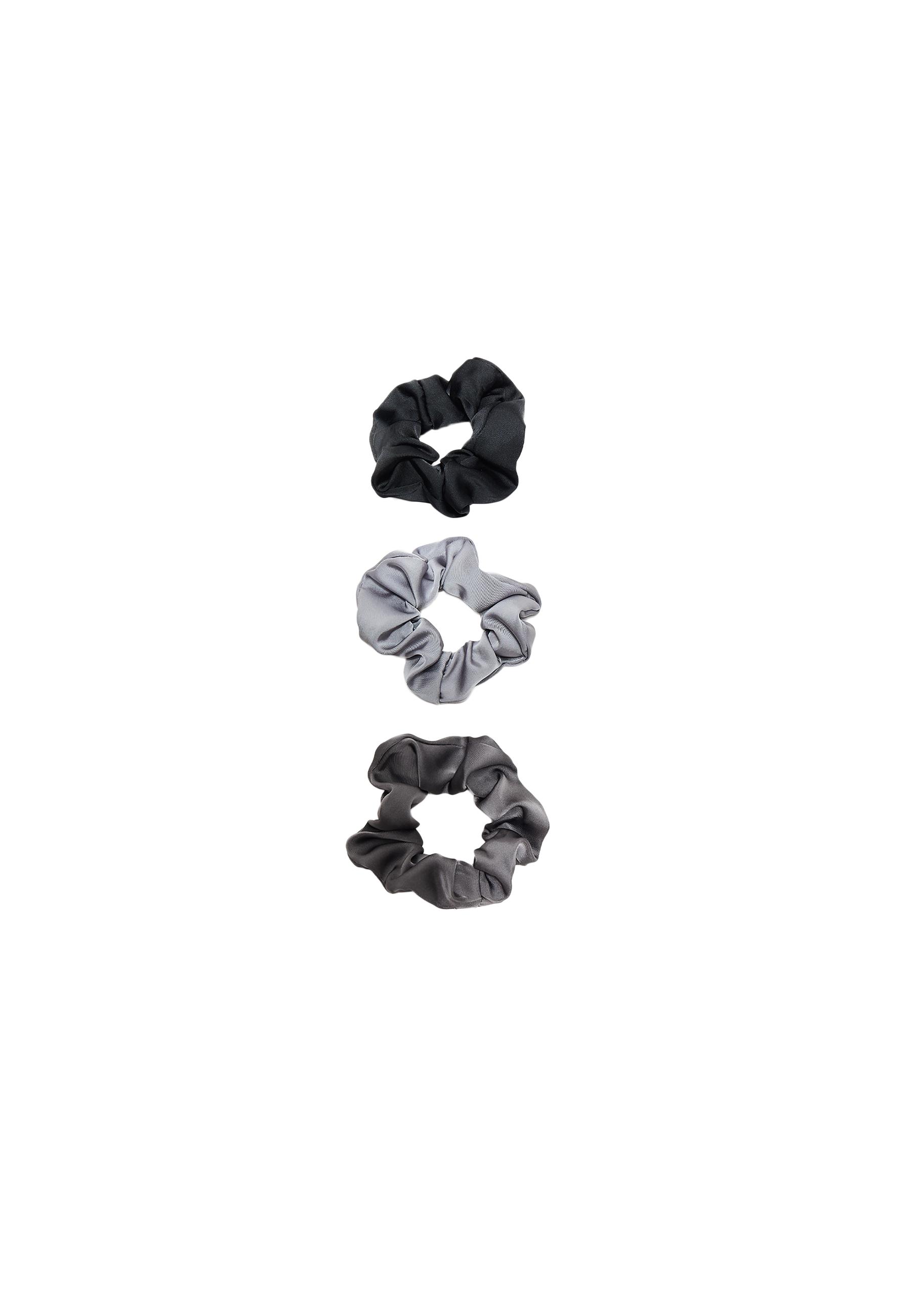 Set of 3 satin scrunchies — Mid grey