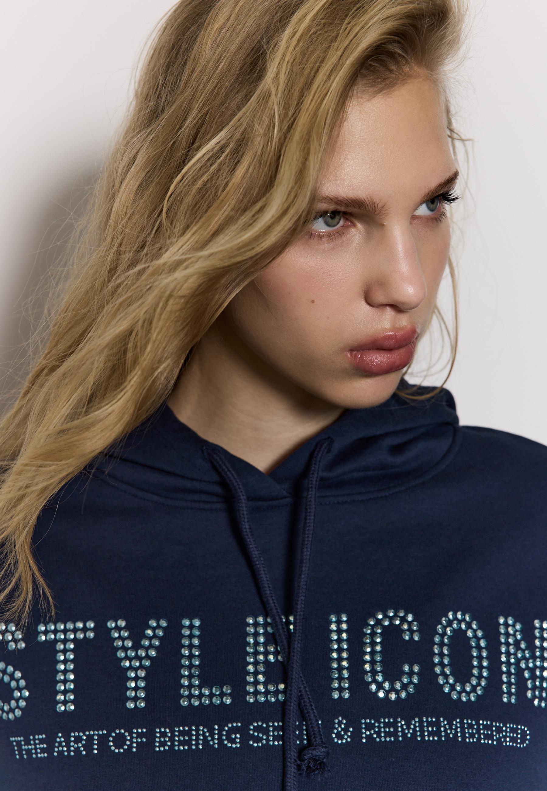 Hoodie with rhinestones — Navy blue