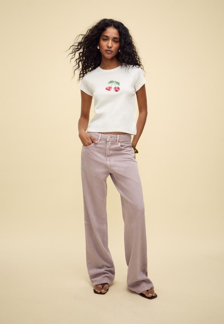 Stradivarius Rovné Široké Džíny D92 Lilac 40