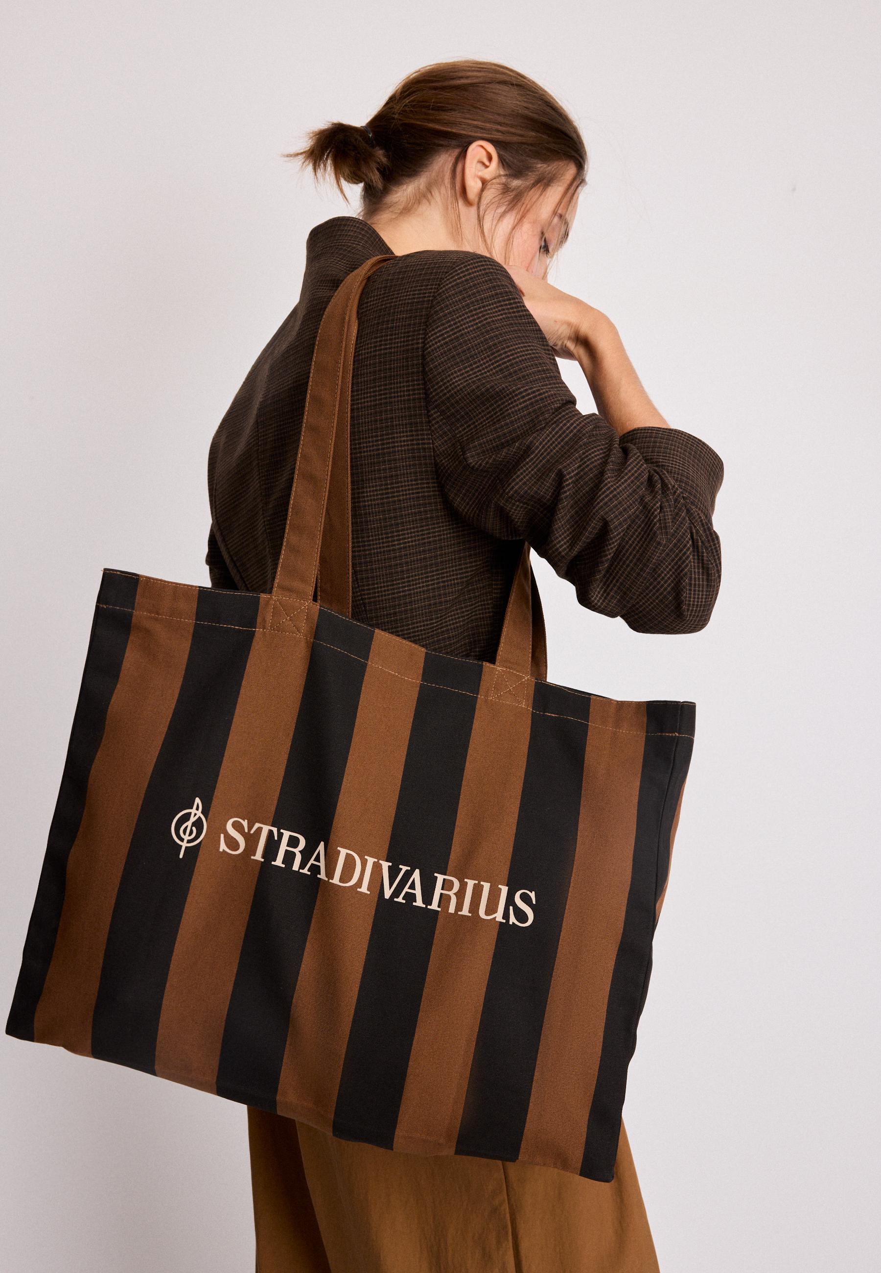 Striped tote bag — Brown