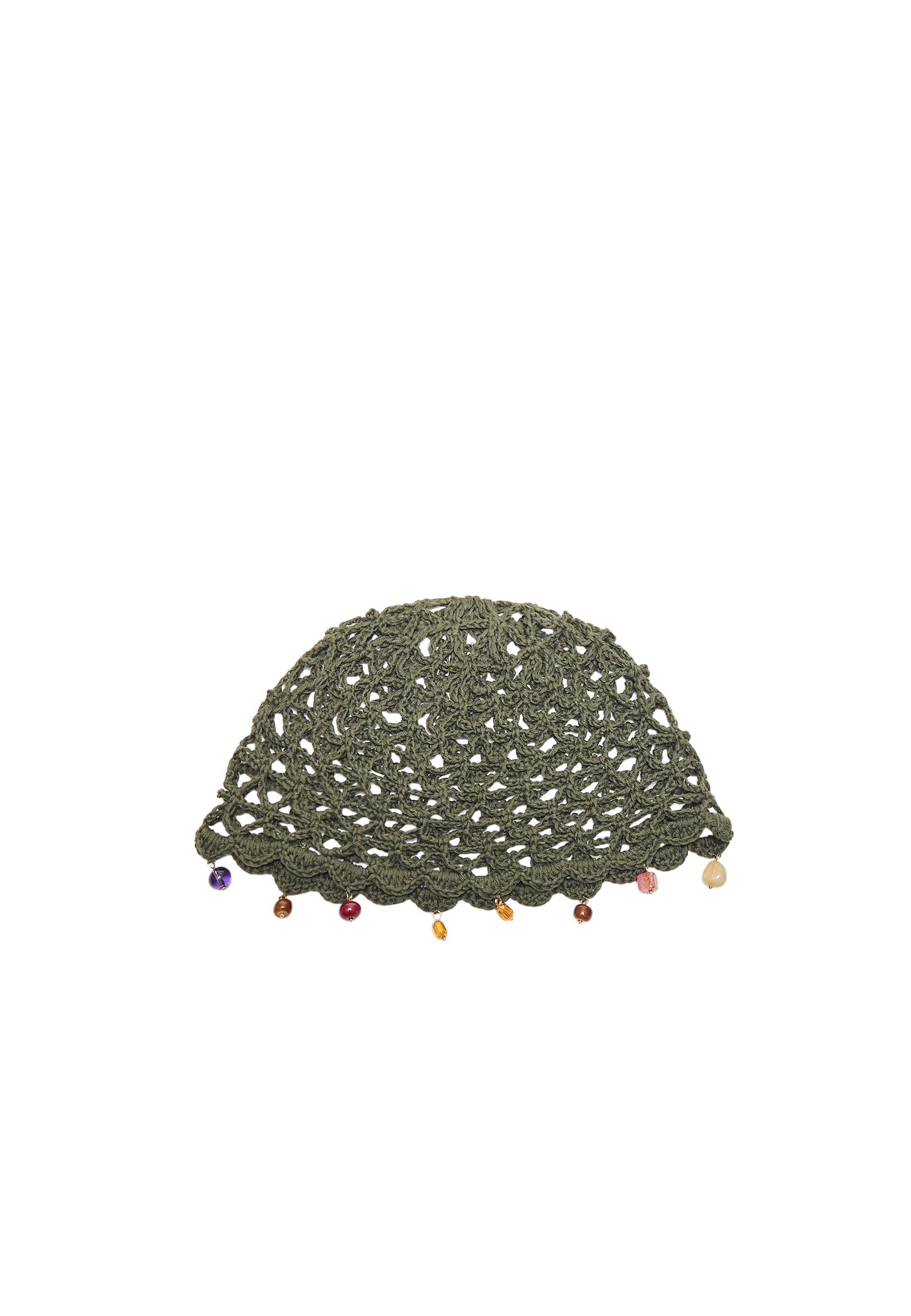 Beaded crochet cap — Khaki (alternate view)
