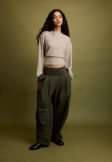 Boat neck T-shirt with waistband — Stone 2