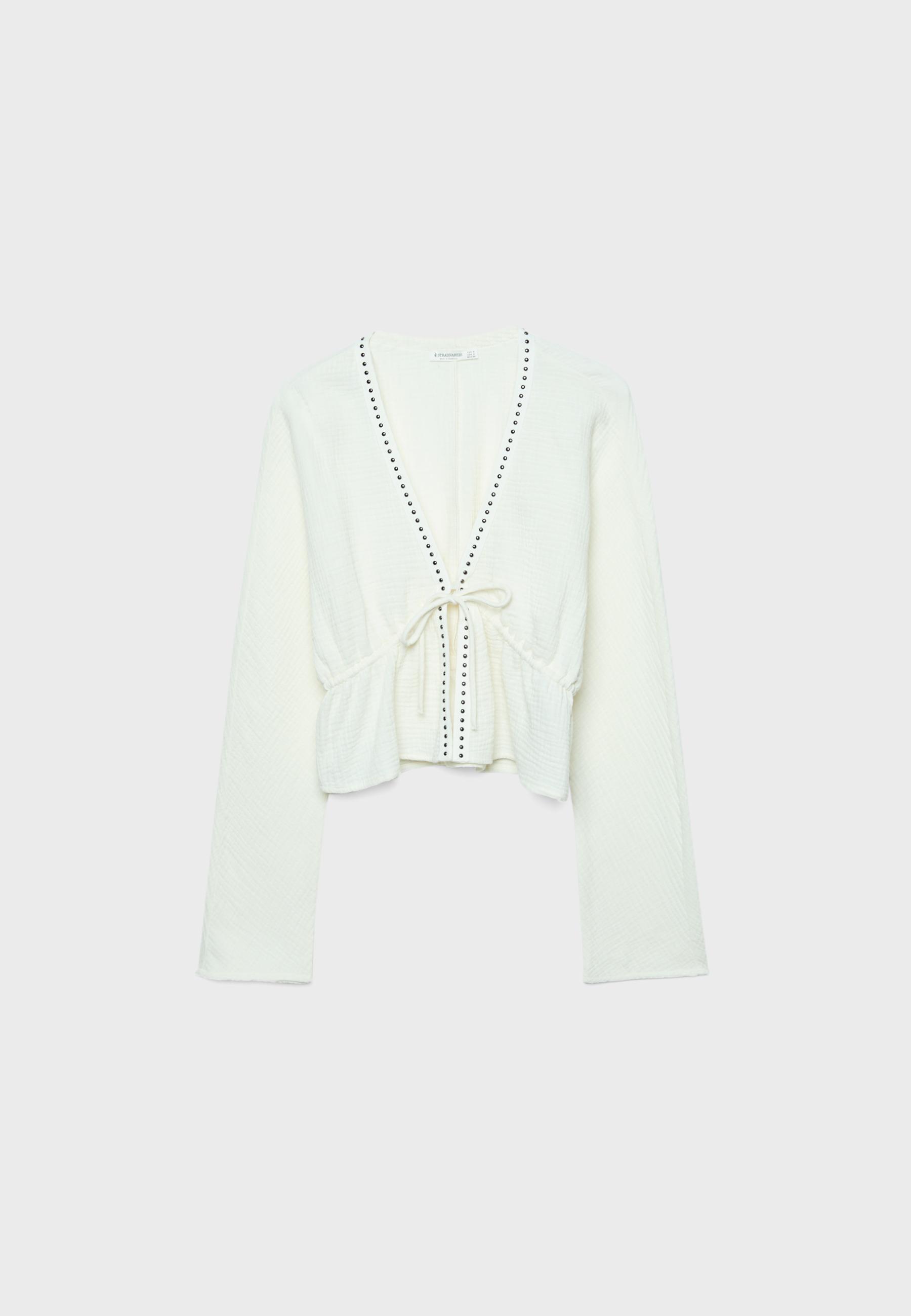 Open studded shirt — Ecru