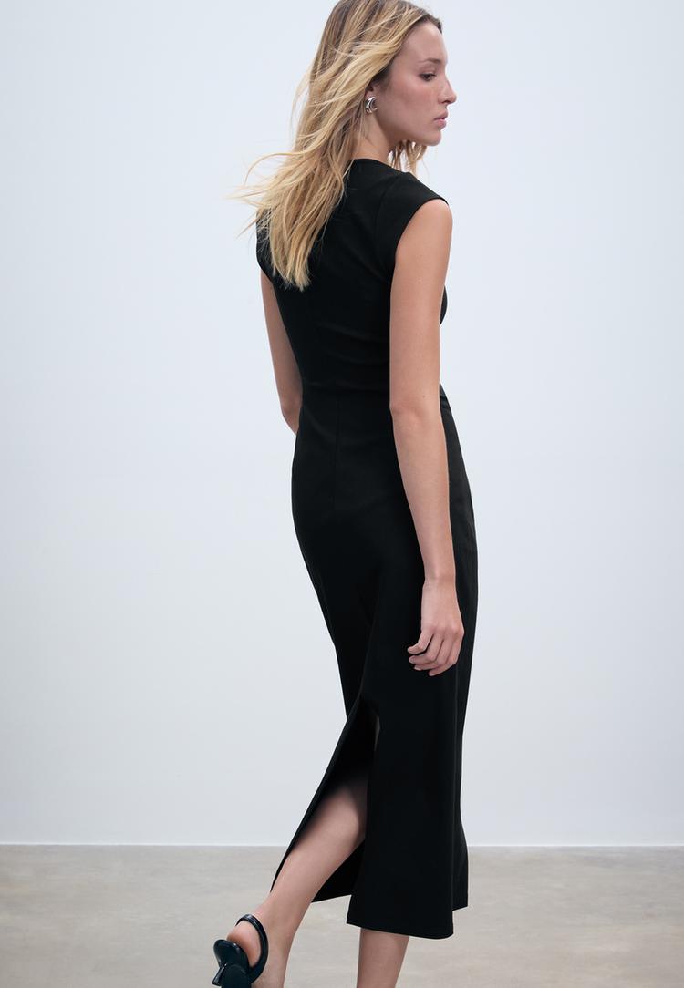 midi jurk met fronsdetails