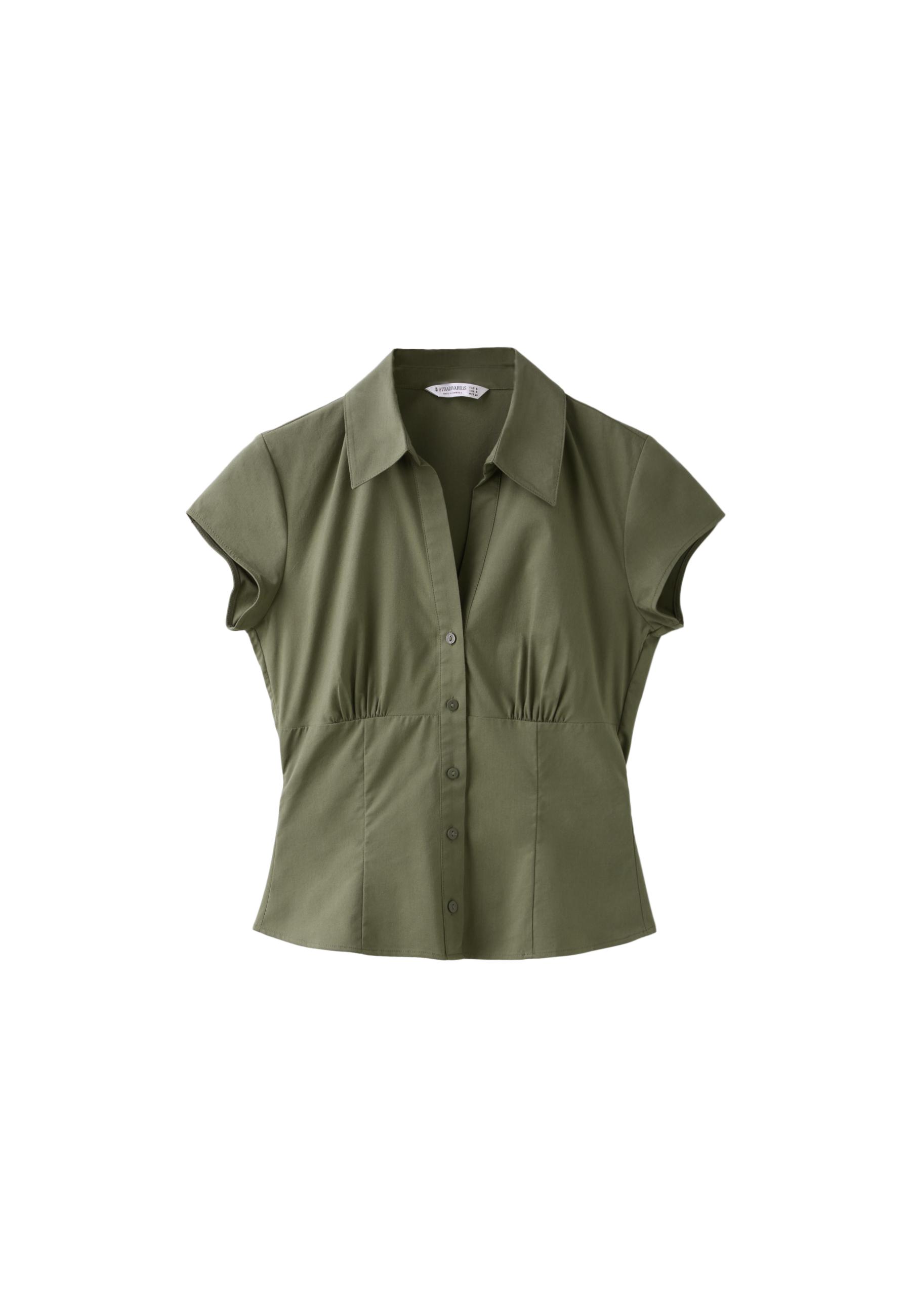 Short sleeve shirt with underbust seam — Khaki