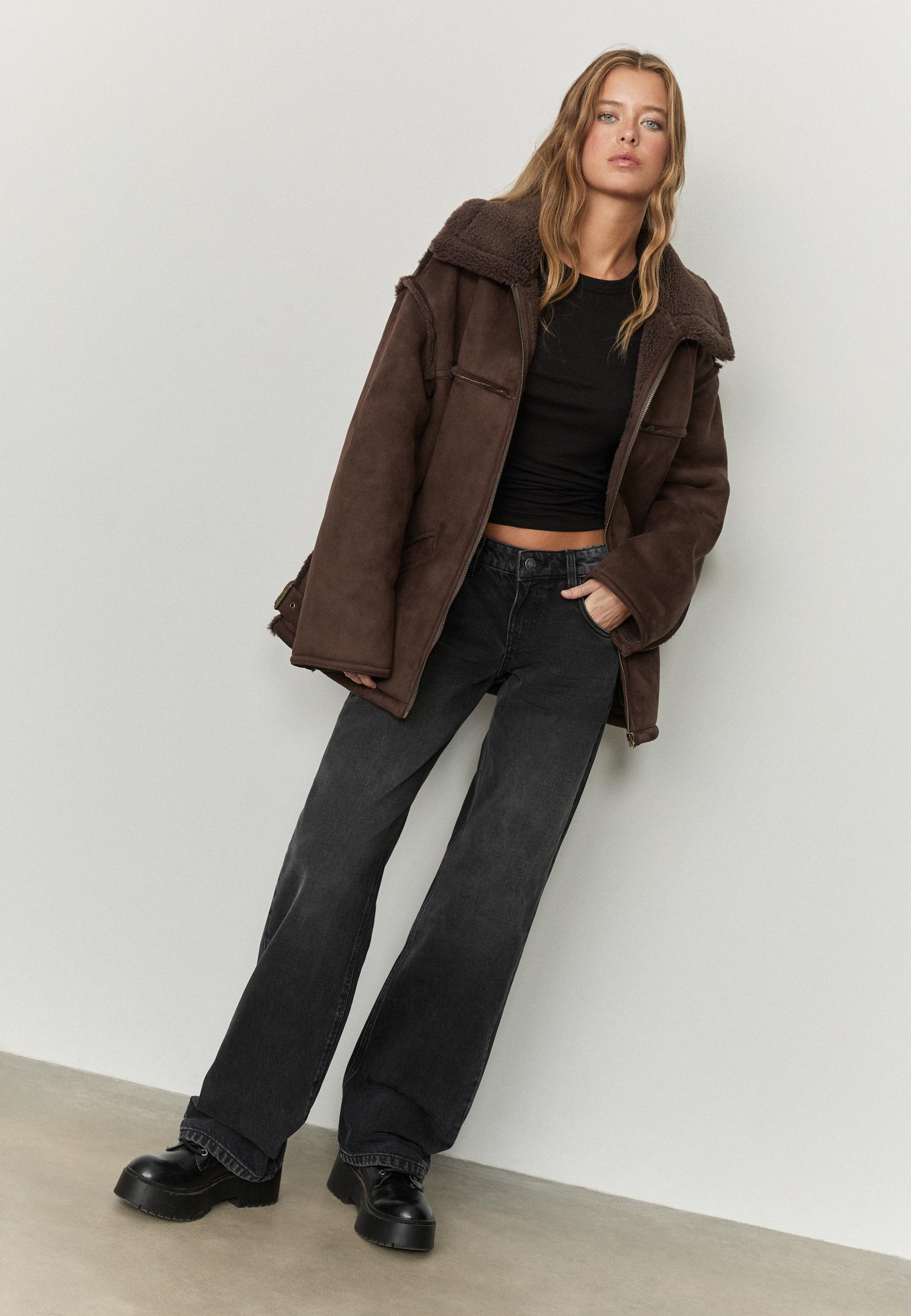 Low wide-leg jeans — BLACK DENIM WASHED EFFECT