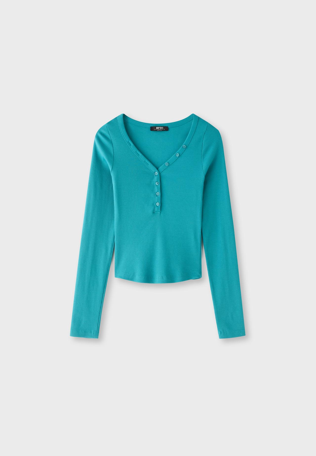Long sleeve Henley t-shirt — Turquoise