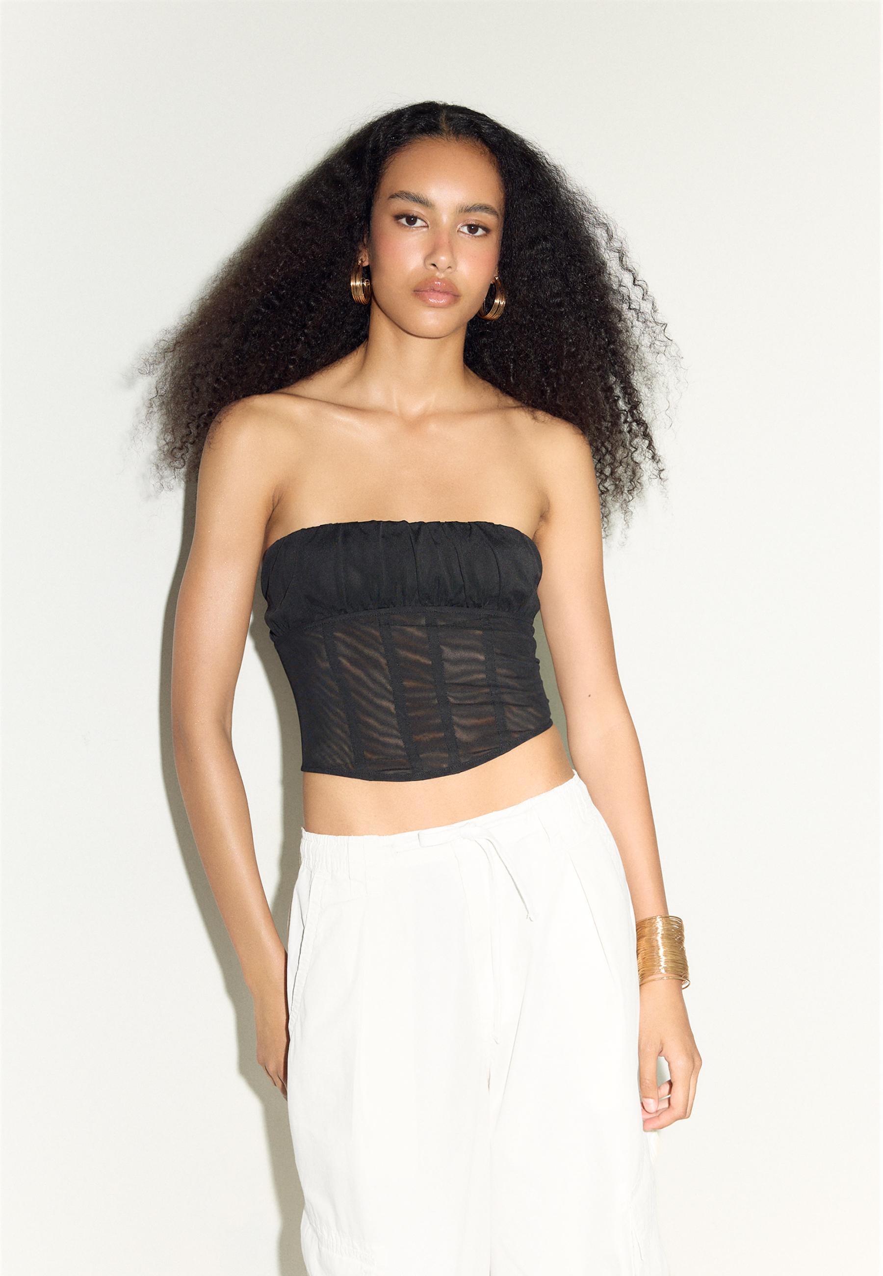 Mesh bodice bandeau top - Women's fashion | Stradivarius United States