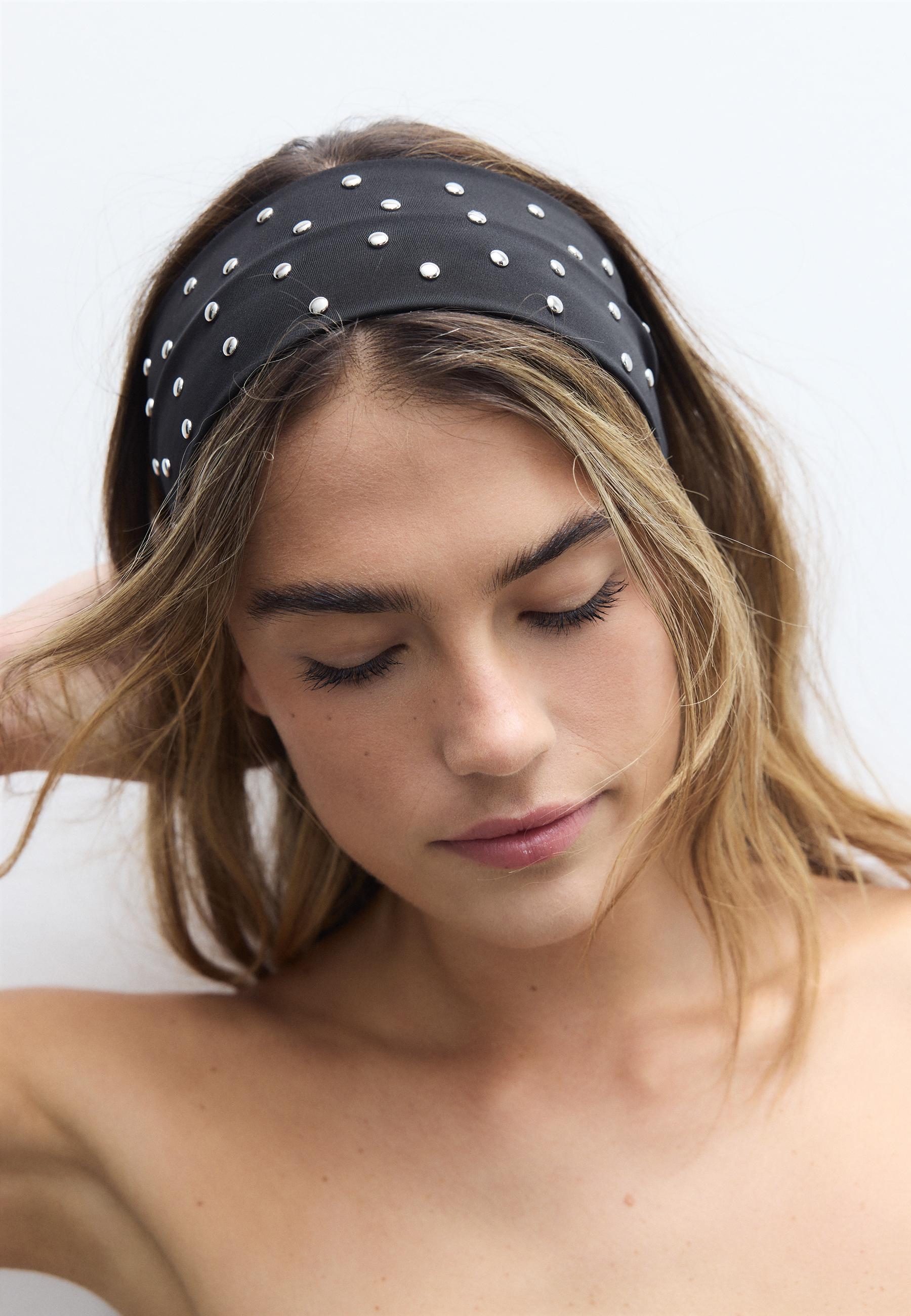 Set of 2 fur headbands with studs — Grey