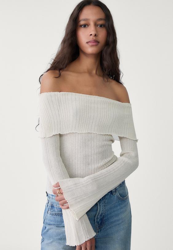 Off Shoulder Pullover Carmen Ausschnitt Pullover Off Shoulder