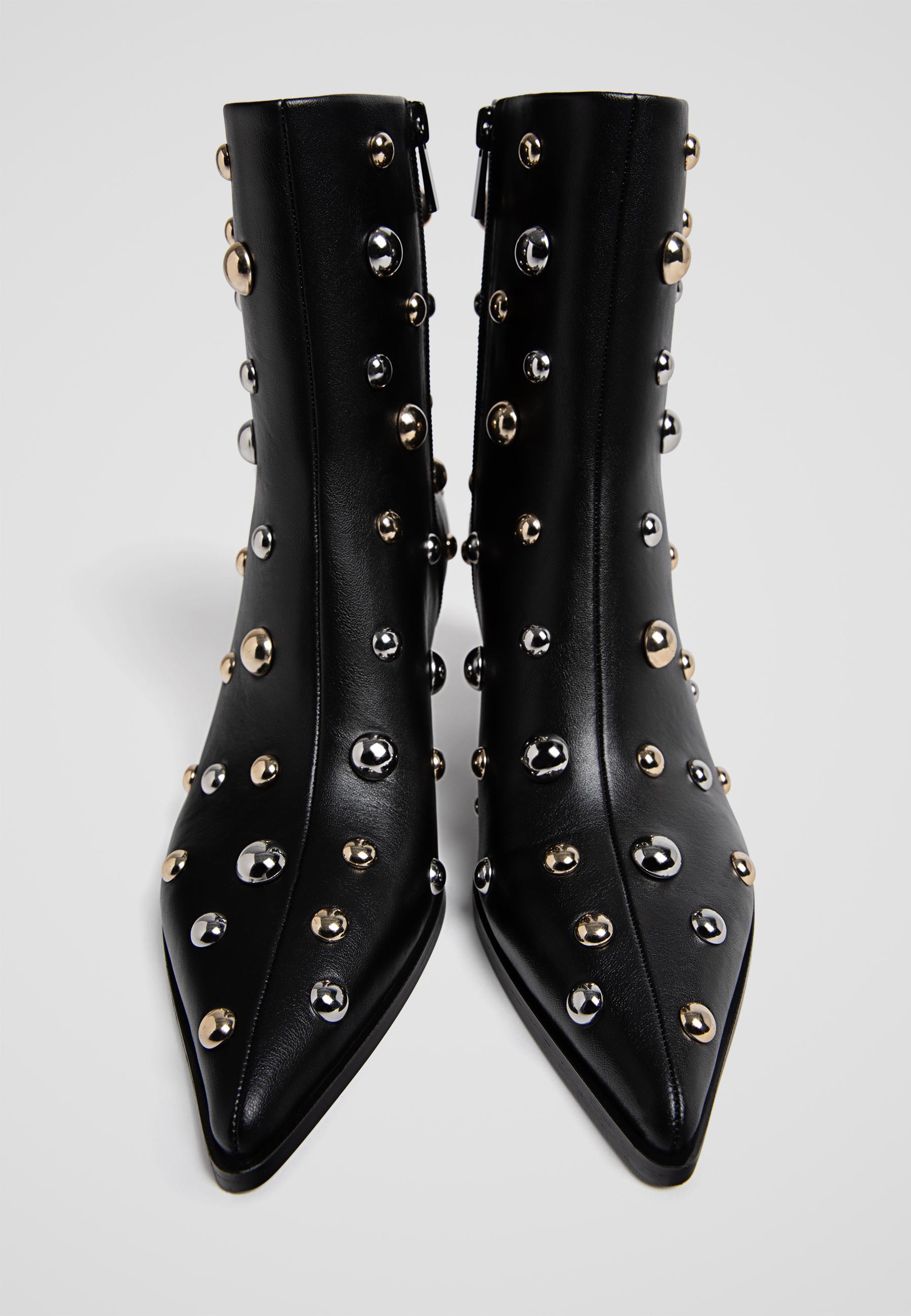 Studded high heel ankle boots