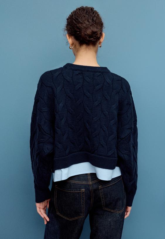 camisola de malha bimaterial com gola removivel