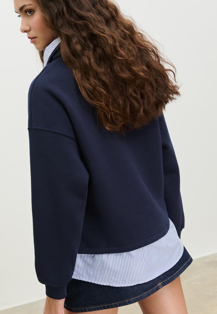 polo sweatshirt in two materials