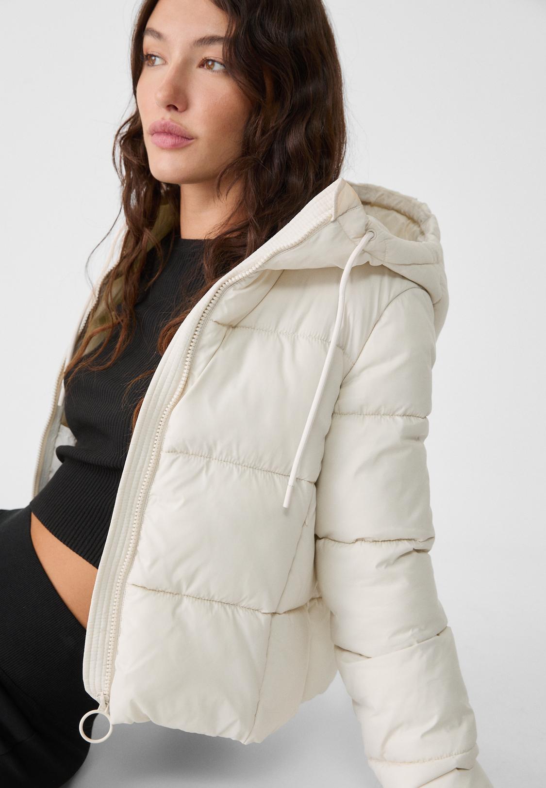 Stradivarius Cream Leather Puffer Stradivarius Puffer Jacket