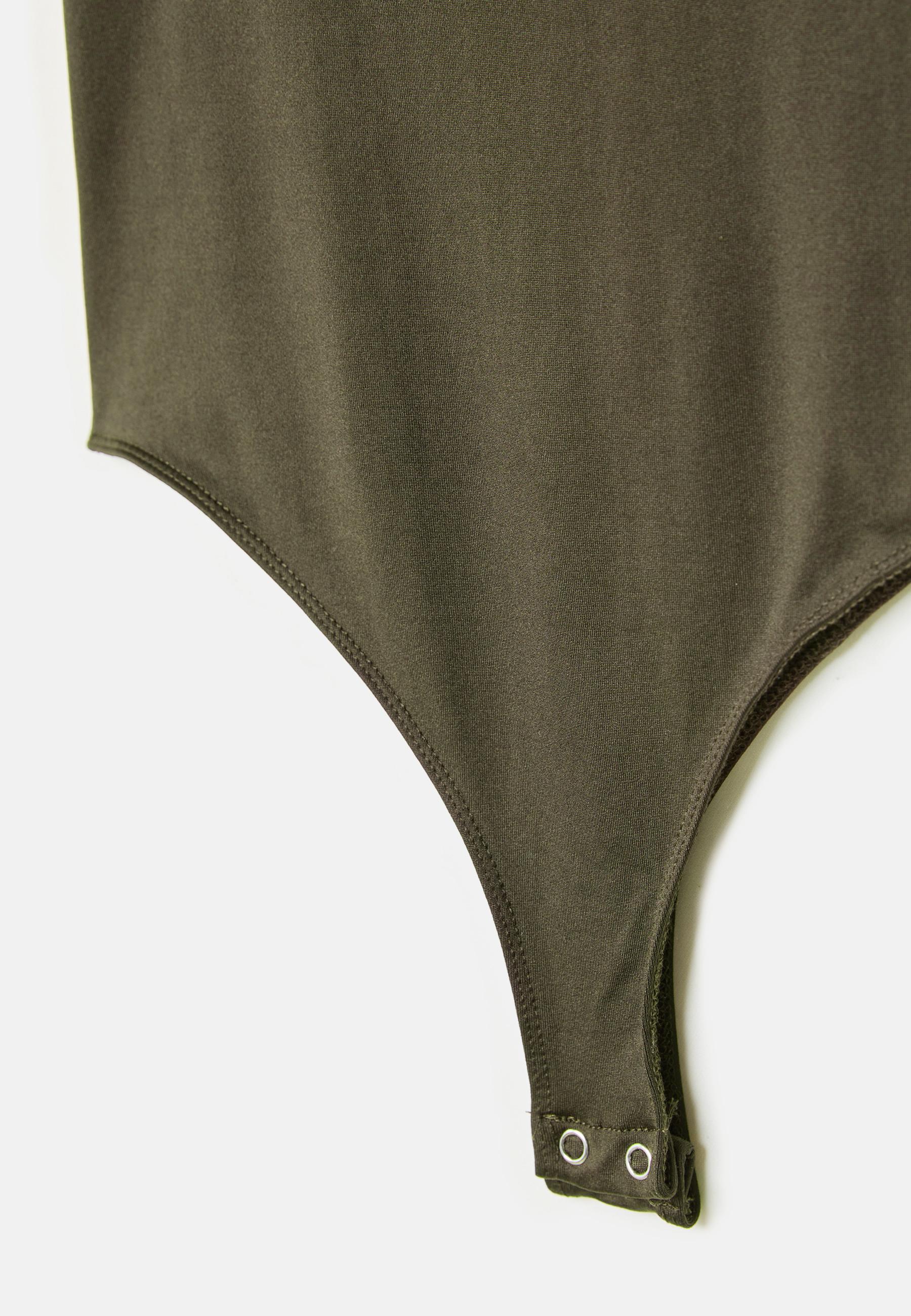 Polyamide square neckline bodysuit — Khaki