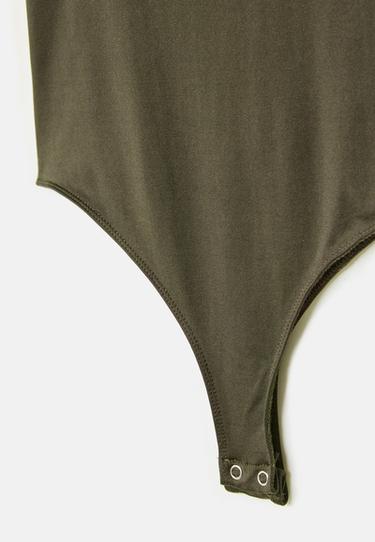 Polyamide square neckline bodysuit — Khaki 9