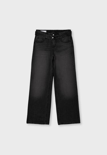 Double-waist wide-leg jeans — BLACK DENIM WASH 7