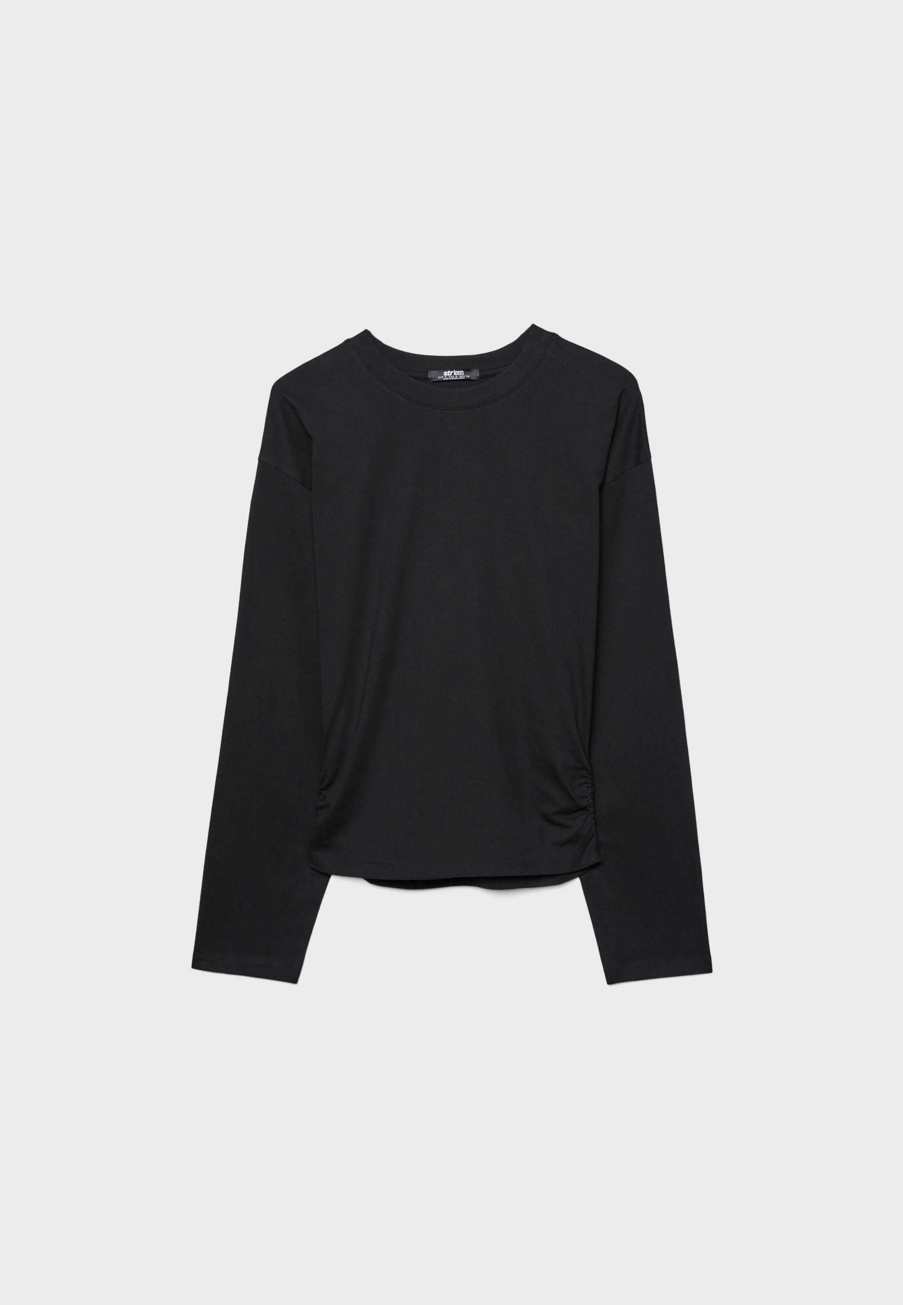 Long sleeve gathered T-shirt — Black