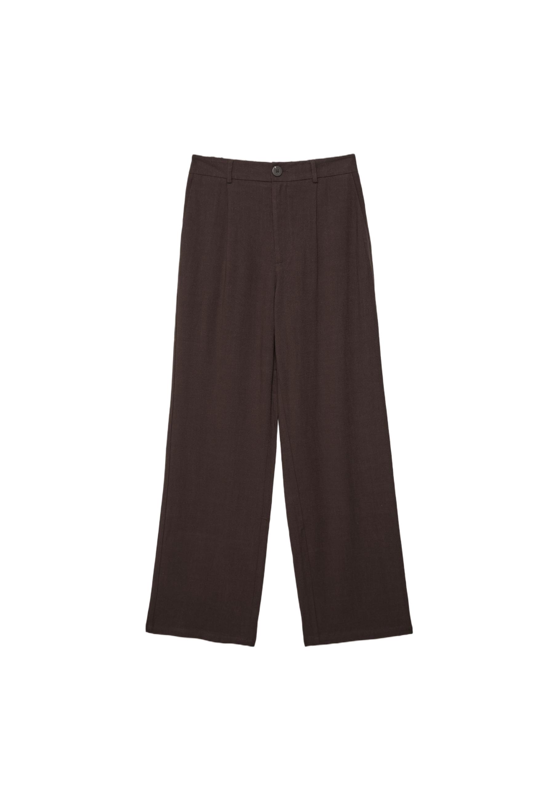 Straight-leg linen-effect trousers — Brown