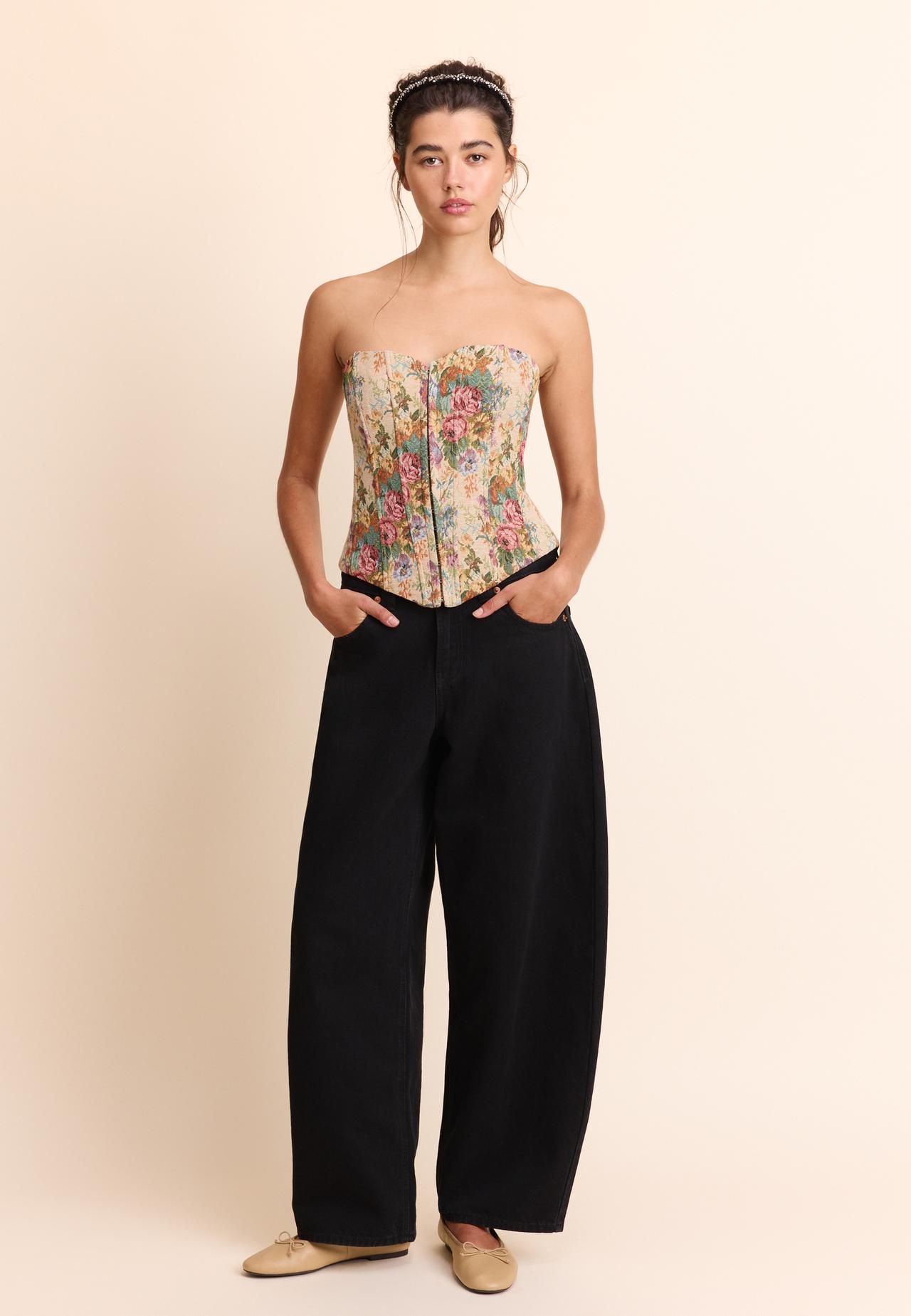 Jacquard bustier top — Stone