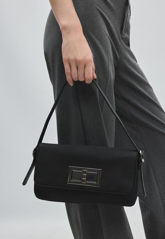Stradivarius Shoulder Bag With Metal Closure Black Os