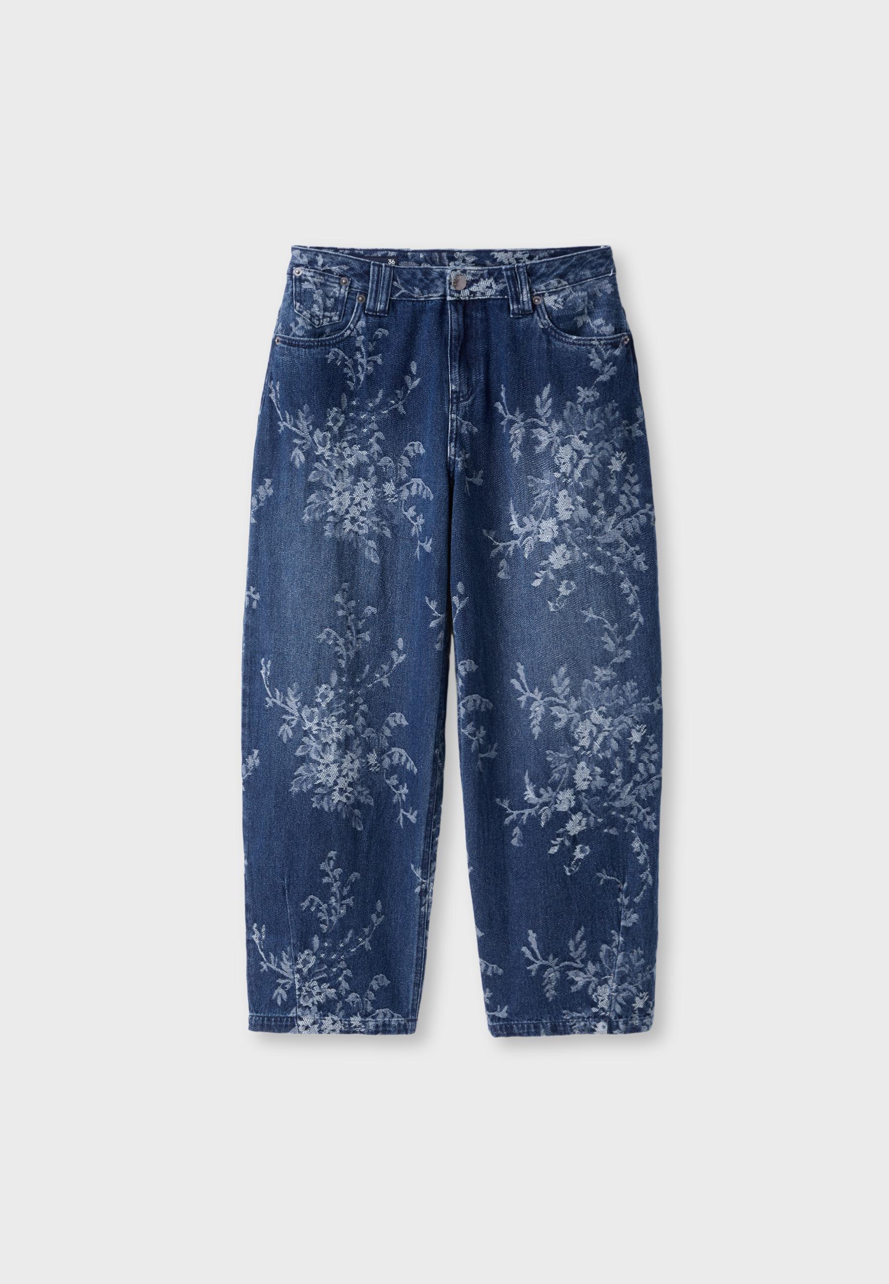 Jeans barrel jacquard flores