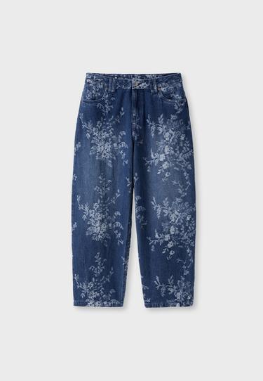Floral jacquard barrel jeans — MEDIUM BLUE DENIM 7