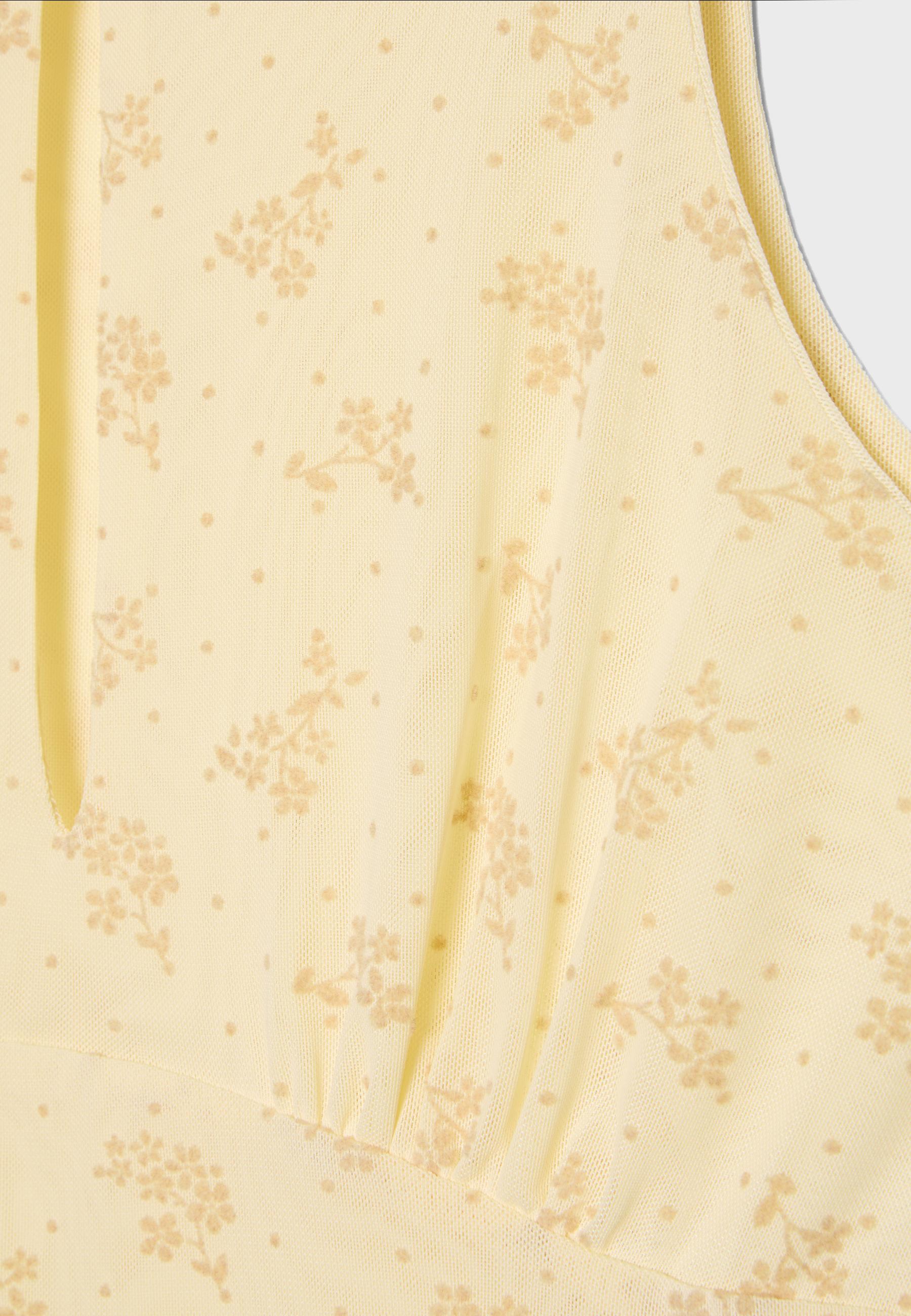 Sleeveless stand collar top with split — Pastel yellow