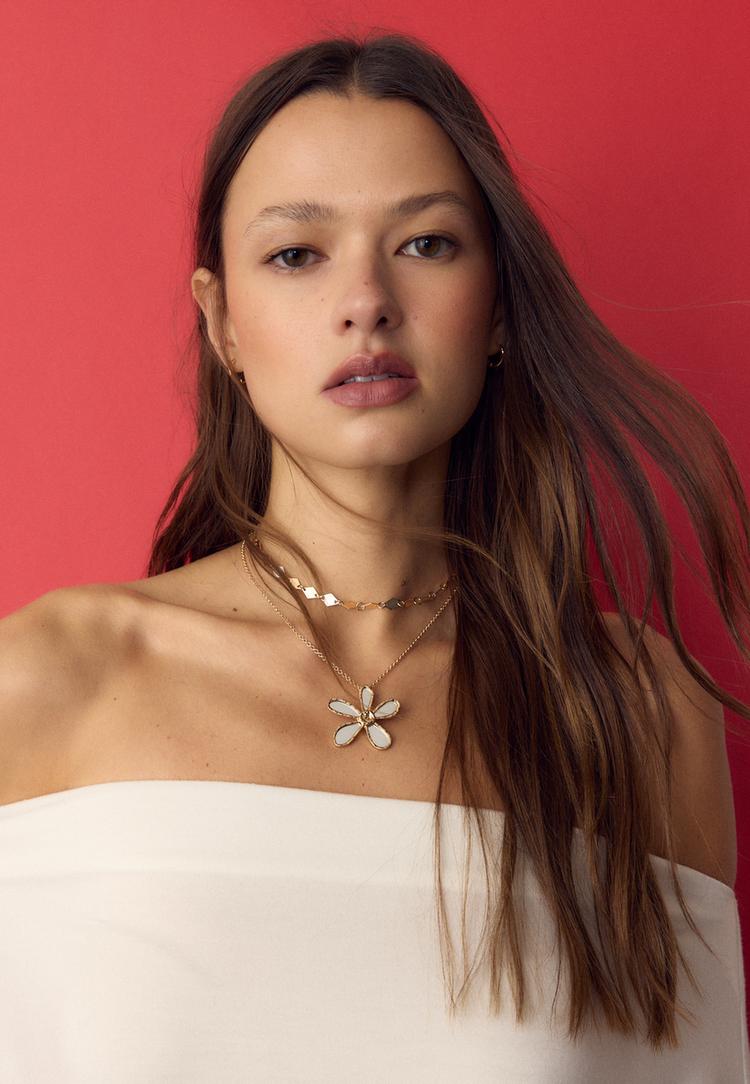 conjunto de 3 colares lariat flor