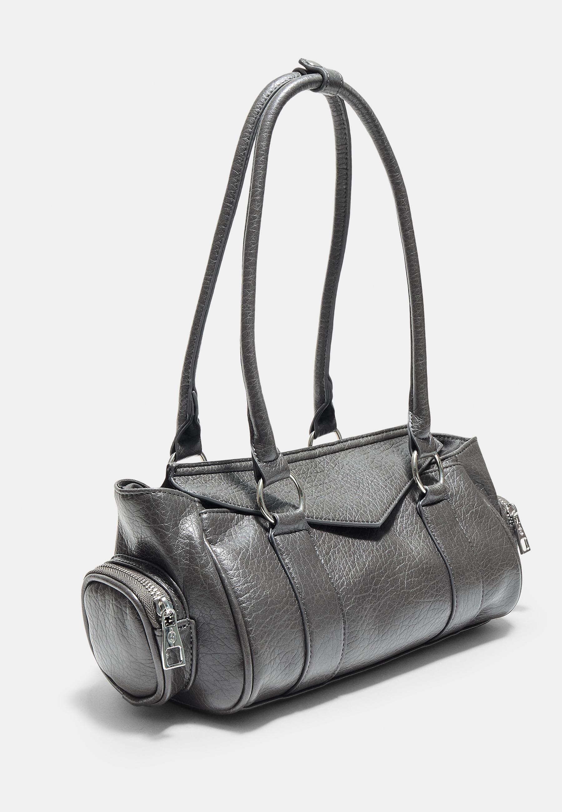 Elongated shoulder bag with pockets — Dark grey