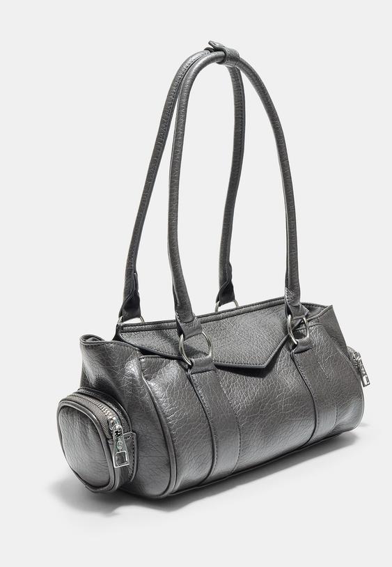Stradivarius Elongated Shoulder Bag With Pockets Dark Grey Os